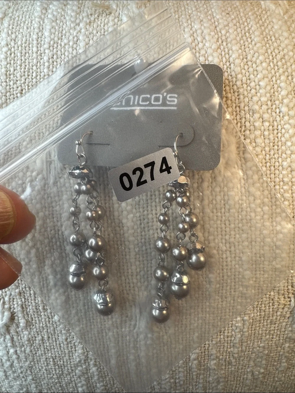 0274-Chico's Metallic Pearl Cascade Drop Earrings - Silver
